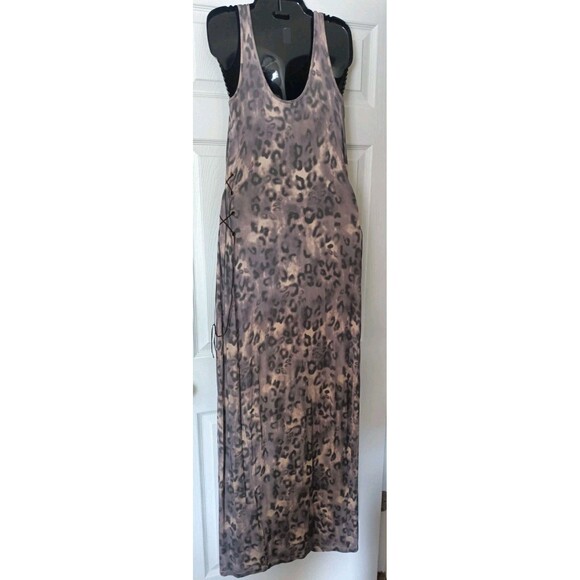 GUESS Tank Maxi Dress Size XL Leopard Print Lace Up Side Ribbed Baddie Edgy - Picture 1 of 6